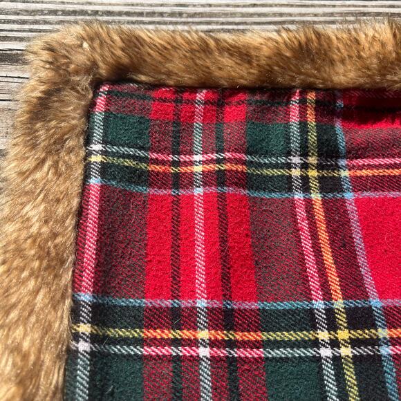 Newport Plaid Flannel Fur Trim Pillow Covers Set of 2 | 19x19 Red Cabin Holiday - Picture 10 of 16
